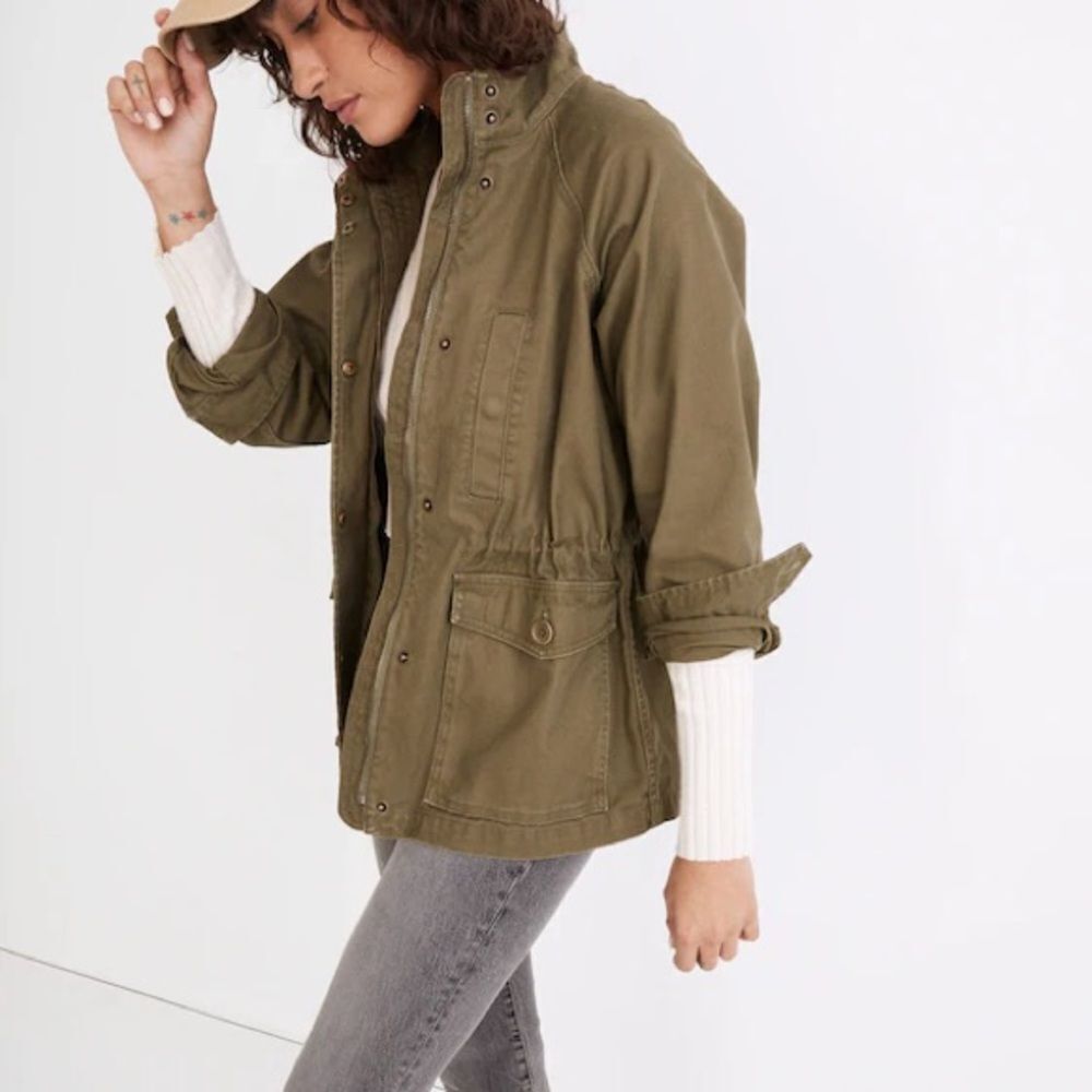 Madewell army green cinch waist zip up Utility Jacket size xs - Picture 4 of 9